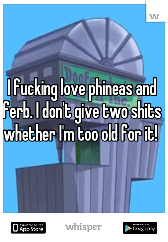 I fucking love phineas and ferb. I don't give two shits whether I'm too old for it! 