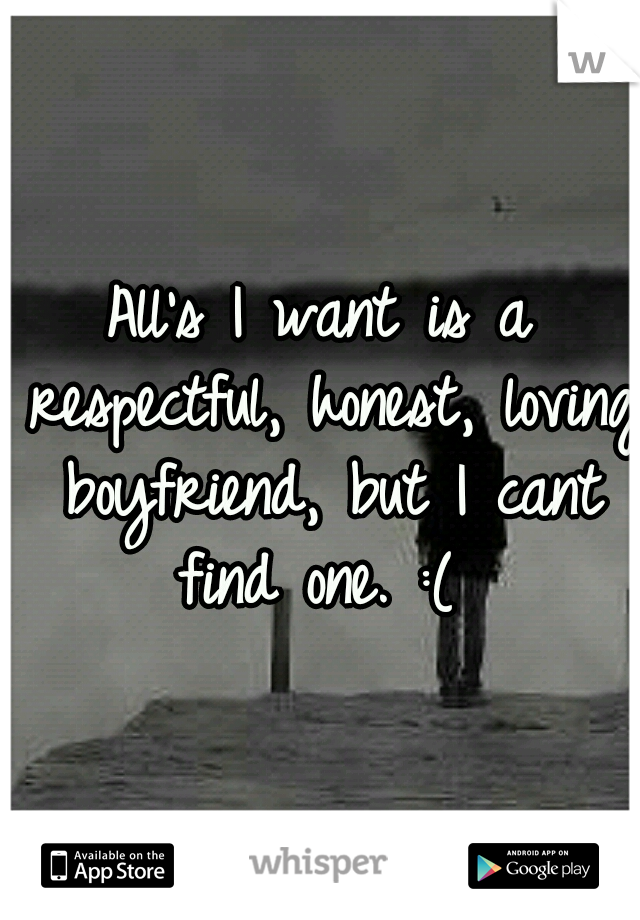 All's I want is a respectful, honest, loving boyfriend, but I cant find one. :( 