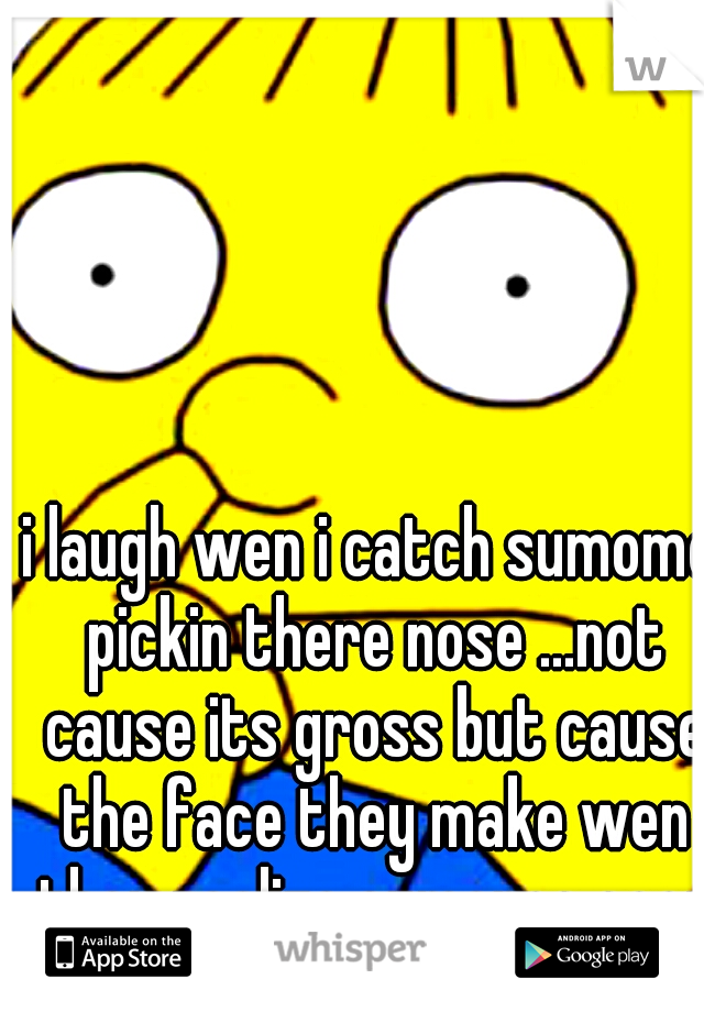 i laugh wen i catch sumome pickin there nose ...not cause its gross but cause the face they make wen they realize sumones seen it..
