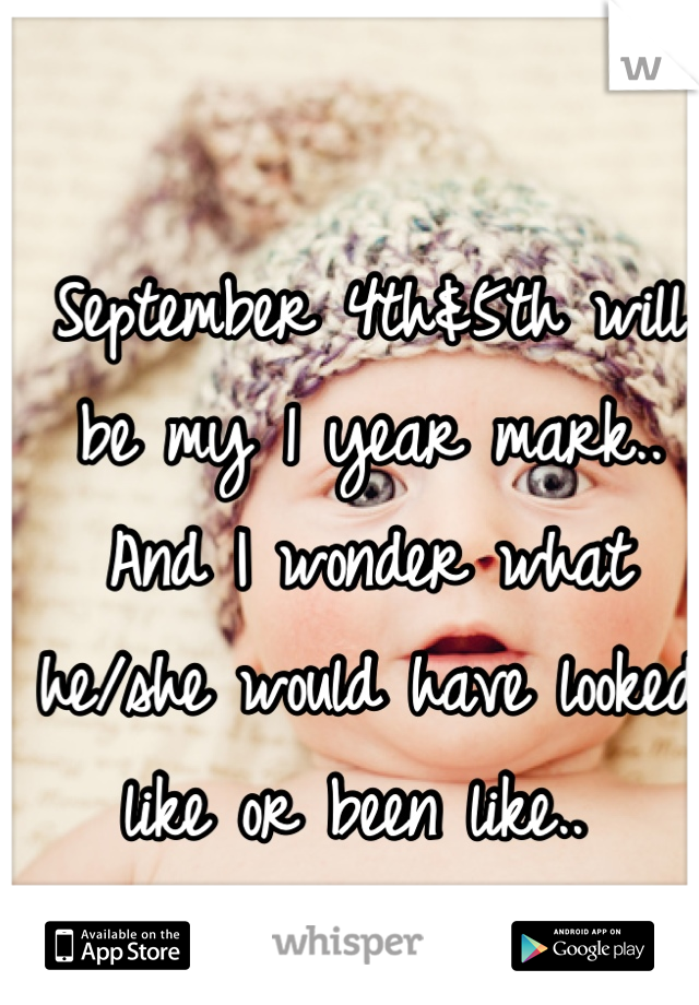 September 4th&5th will be my 1 year mark.. And I wonder what he/she would have looked like or been like.. 
