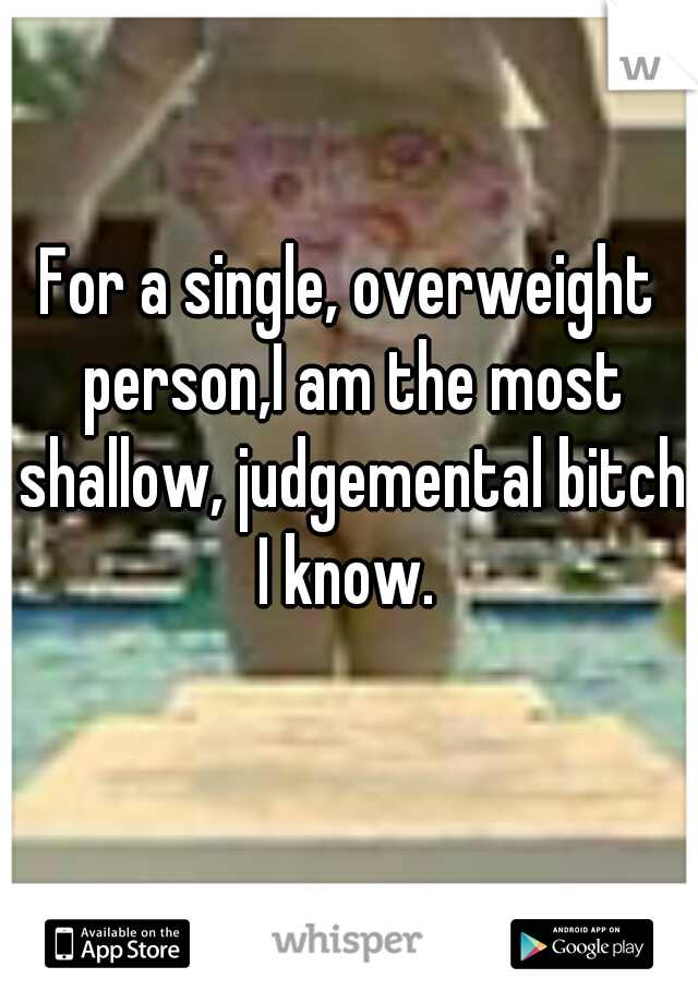 For a single, overweight person,I am the most shallow, judgemental bitch I know. 