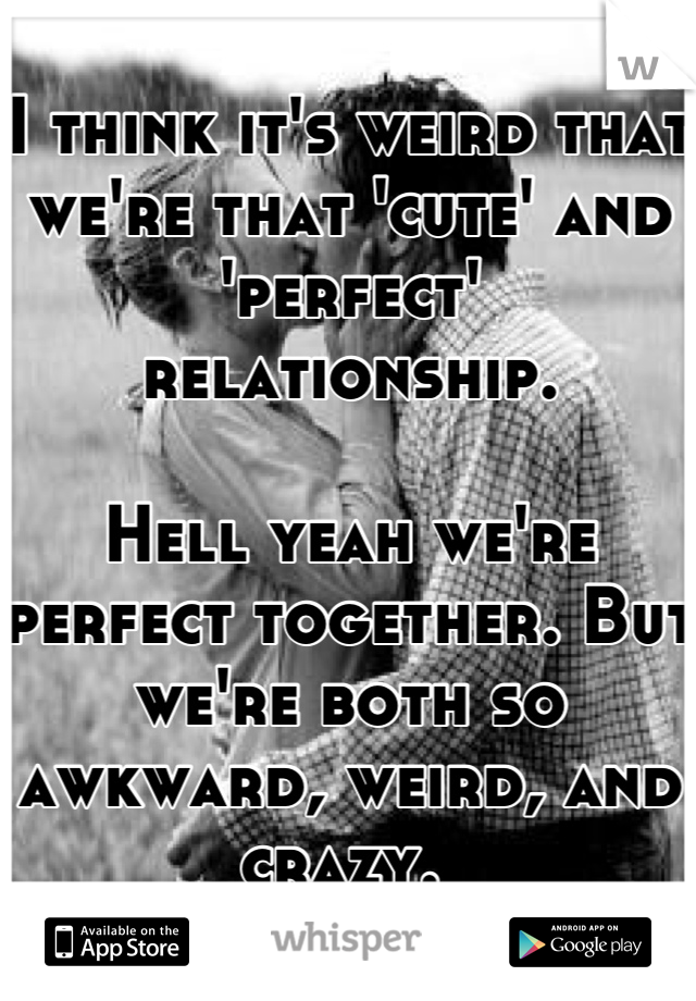 I think it's weird that we're that 'cute' and 'perfect' relationship. 

Hell yeah we're perfect together. But we're both so awkward, weird, and crazy. 