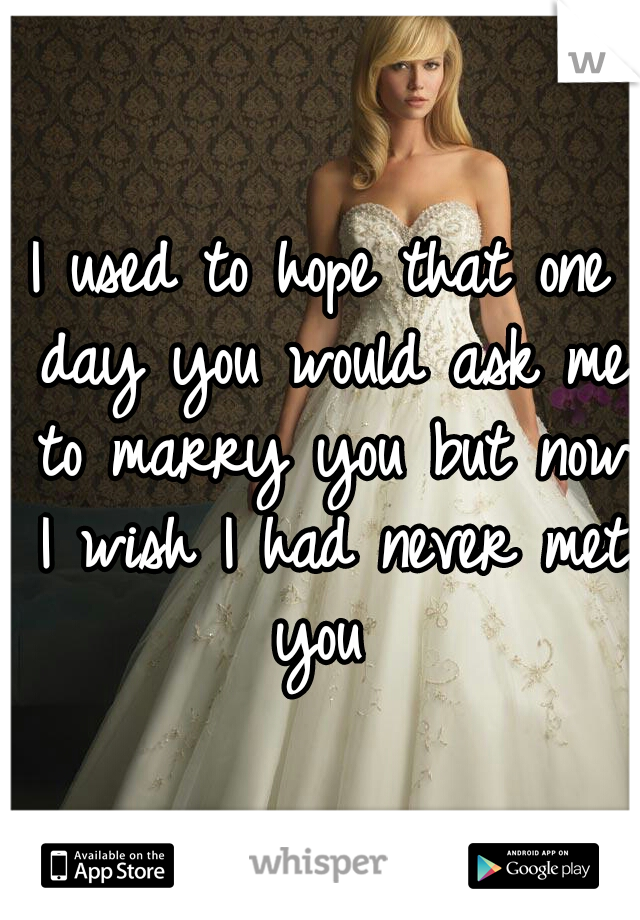 I used to hope that one day you would ask me to marry you but now I wish I had never met you 