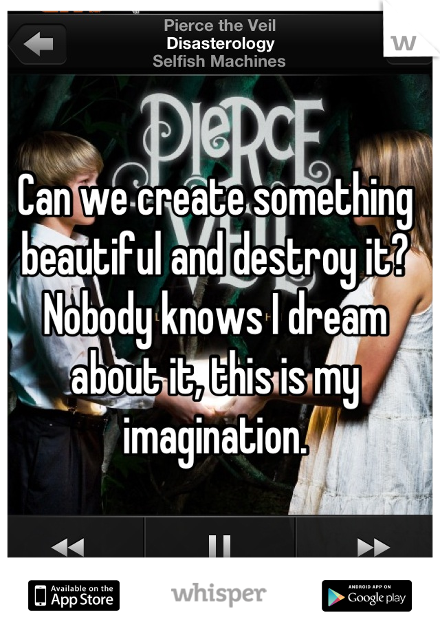 Can we create something beautiful and destroy it?
Nobody knows I dream about it, this is my imagination.