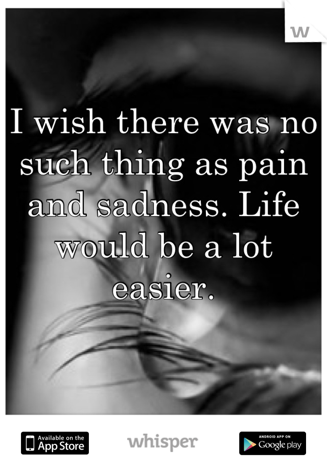 I wish there was no such thing as pain and sadness. Life would be a lot easier.
