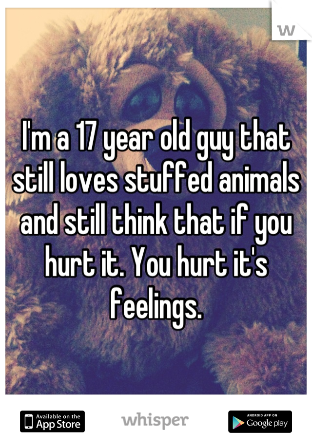I'm a 17 year old guy that still loves stuffed animals and still think that if you hurt it. You hurt it's feelings.
