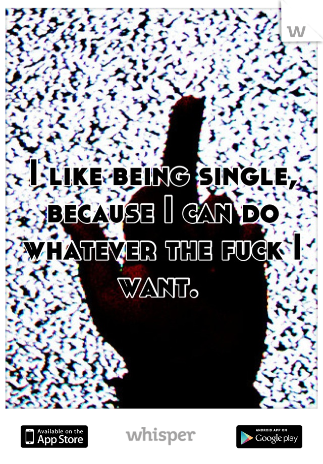I like being single, because I can do whatever the fuck I want. 