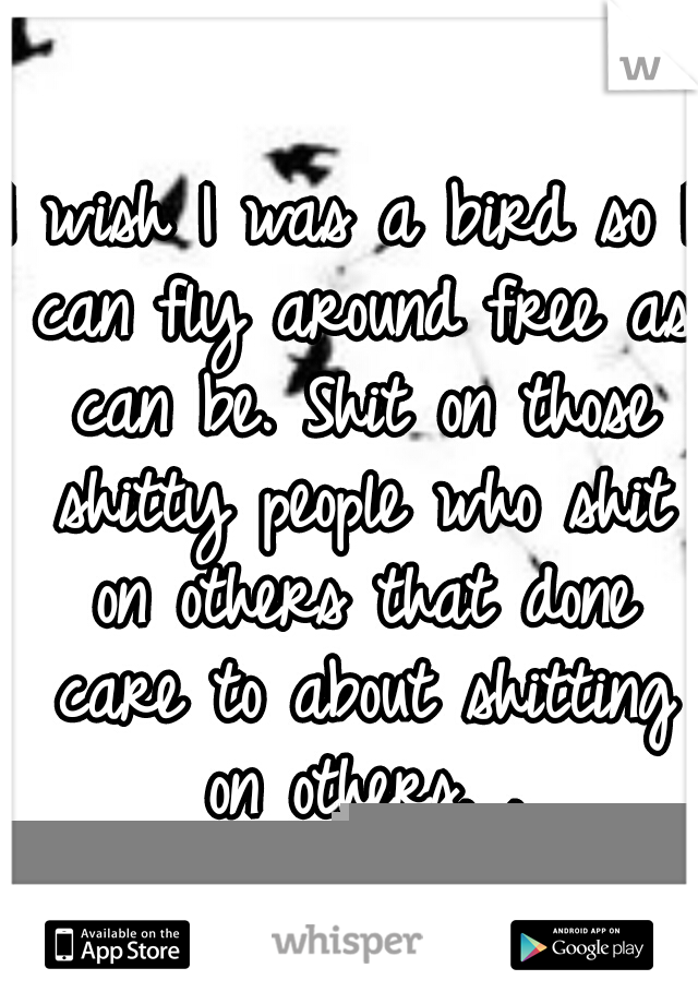 I wish I was a bird so I can fly around free as can be. Shit on those shitty people who shit on others that done care to about shitting on others. .