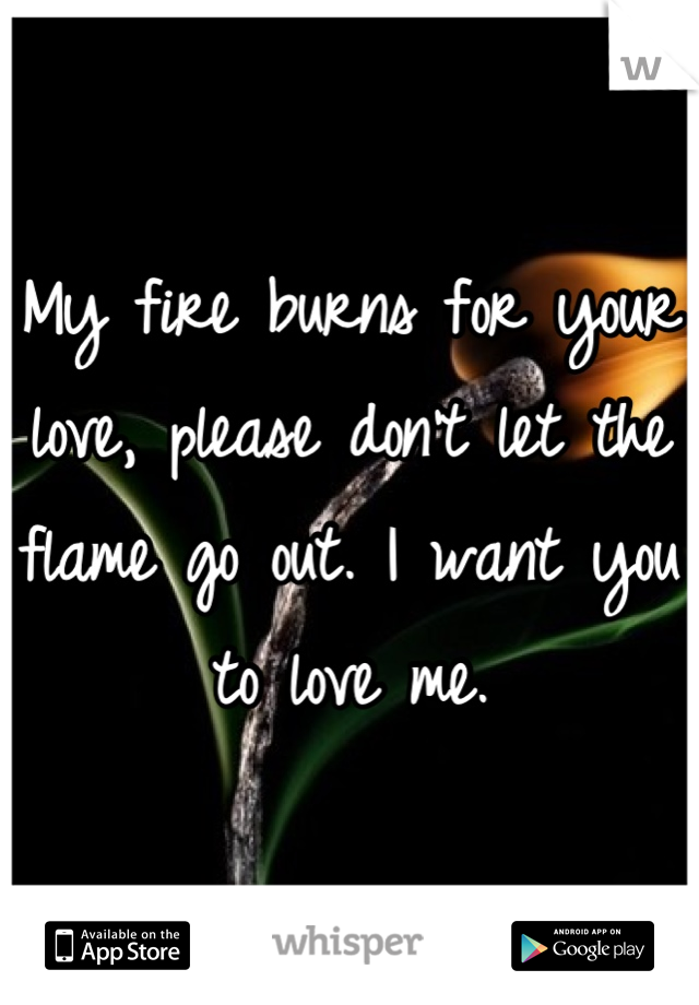 My fire burns for your love, please don't let the flame go out. I want you to love me.
