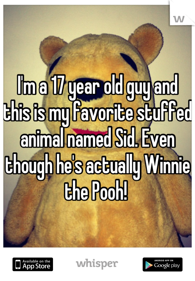 I'm a 17 year old guy and this is my favorite stuffed animal named Sid. Even though he's actually Winnie the Pooh! 