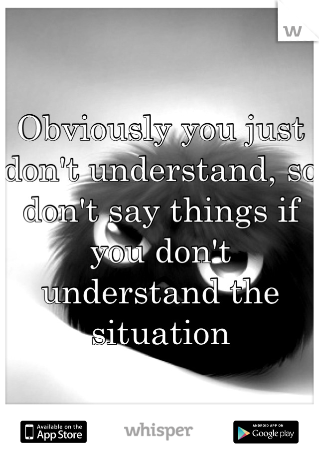 Obviously you just don't understand, so don't say things if you don't understand the situation