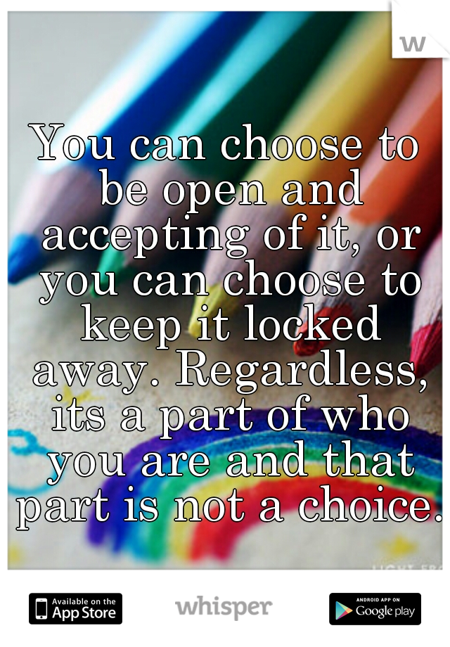 You can choose to be open and accepting of it, or you can choose to keep it locked away. Regardless, its a part of who you are and that part is not a choice. 