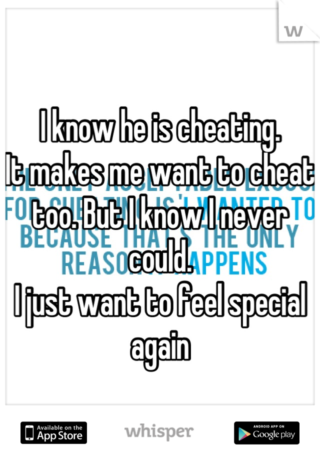 I know he is cheating.
It makes me want to cheat too. But I know I never could. 
I just want to feel special again