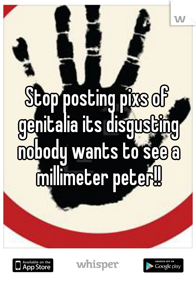 Stop posting pixs of genitalia its disgusting nobody wants to see a millimeter peter!!