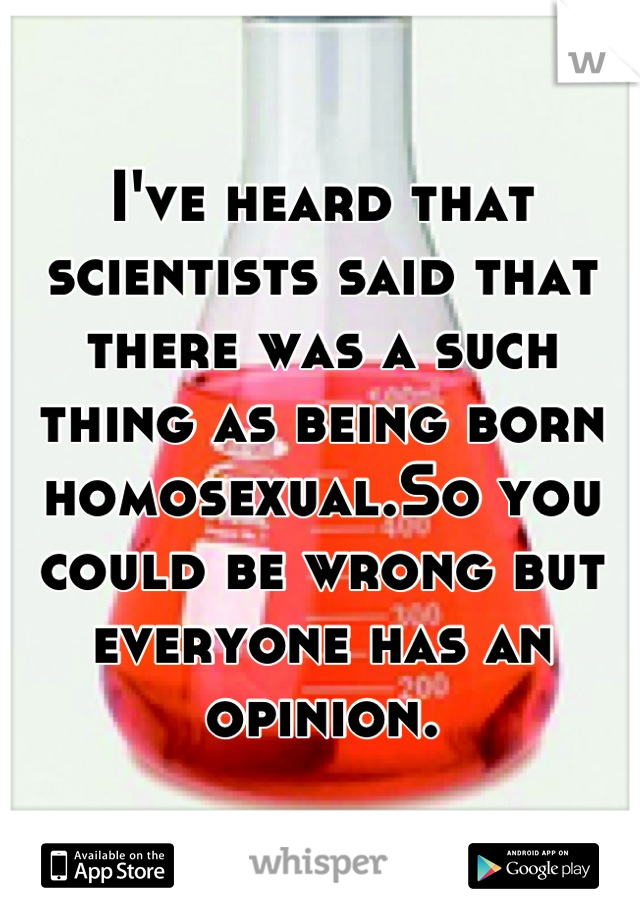 I've heard that scientists said that there was a such thing as being born homosexual.So you could be wrong but everyone has an opinion.