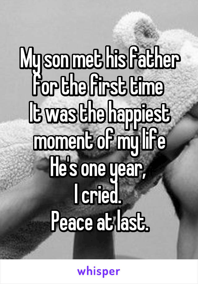 My son met his father for the first time 
It was the happiest moment of my life
He's one year, 
I cried. 
Peace at last.
