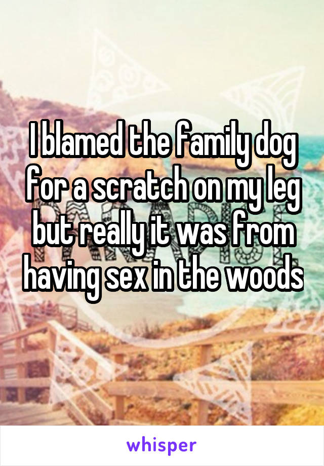 I blamed the family dog for a scratch on my leg but really it was from having sex in the woods 