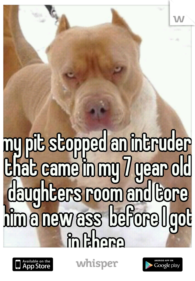 my pit stopped an intruder that came in my 7 year old daughters room and tore him a new ass  before I got in there 