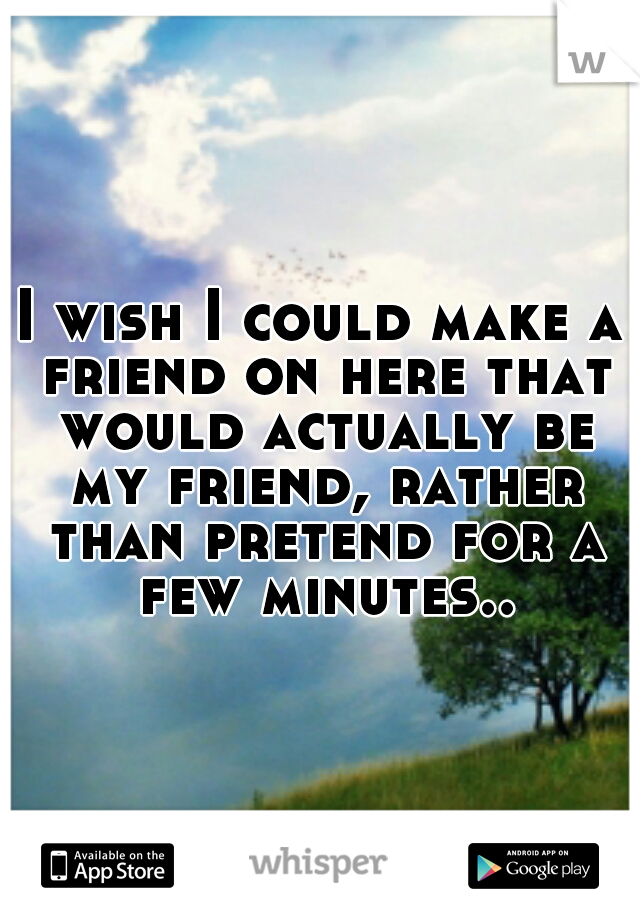 I wish I could make a friend on here that would actually be my friend, rather than pretend for a few minutes..