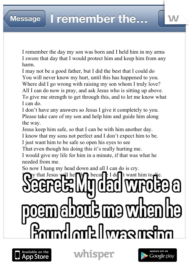 Secret: My dad wrote a poem about me when he found out I was using drugs...Kills me to read it! 