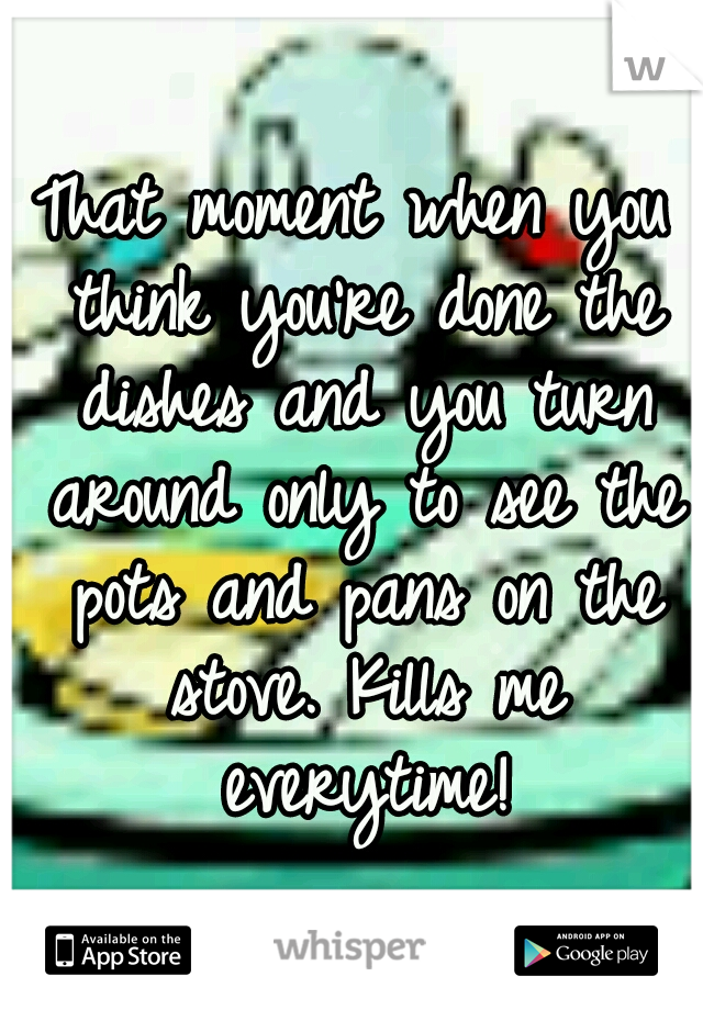 That moment when you think you're done the dishes and you turn around only to see the pots and pans on the stove. Kills me everytime!