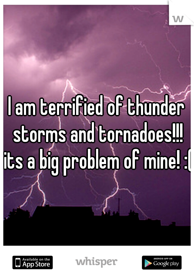 I am terrified of thunder storms and tornadoes!!! its a big problem of mine! :(