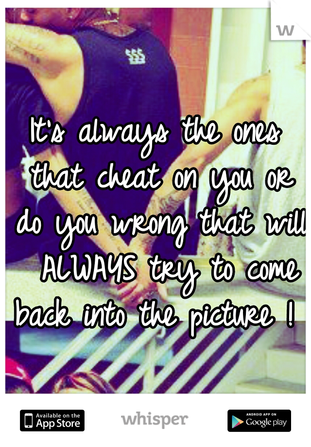 It's always the ones that cheat on you or do you wrong that will  ALWAYS try to come back into the picture ! 