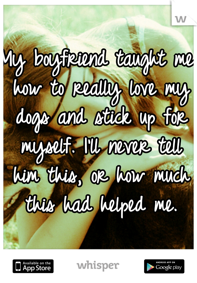 My boyfriend taught me how to really love my dogs and stick up for myself. I'll never tell him this, or how much this had helped me.
