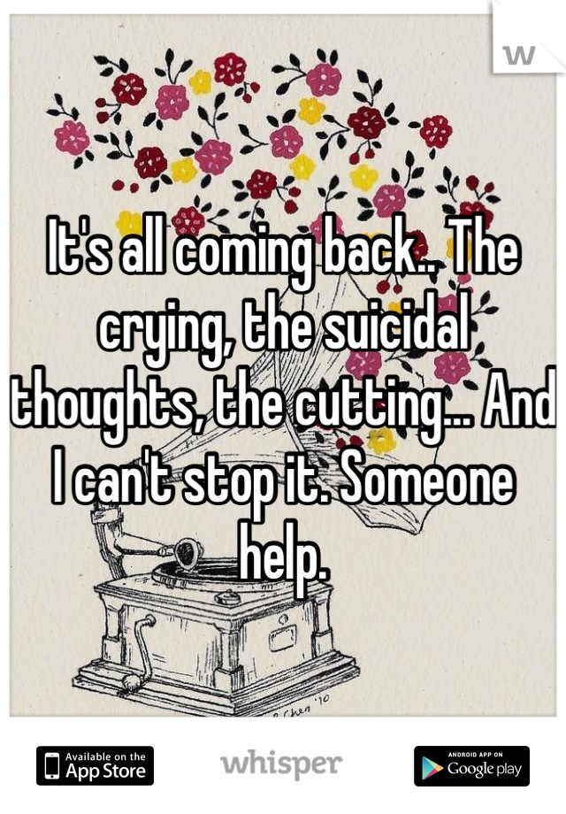 It's all coming back.. The crying, the suicidal thoughts, the cutting... And I can't stop it. Someone help.