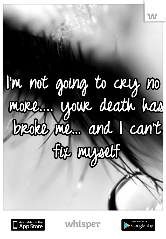 I'm not going to cry no more.... your death has broke me… and I can't fix myself
