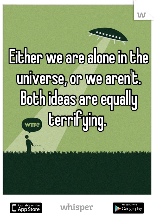 Either we are alone in the universe, or we aren't. Both ideas are equally terrifying. 