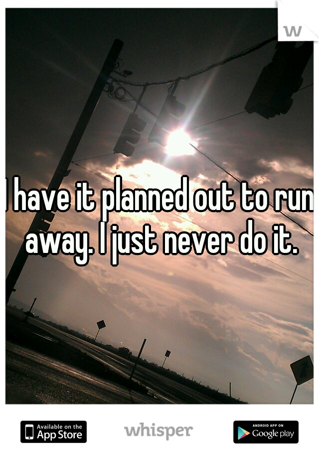 I have it planned out to run away. I just never do it.