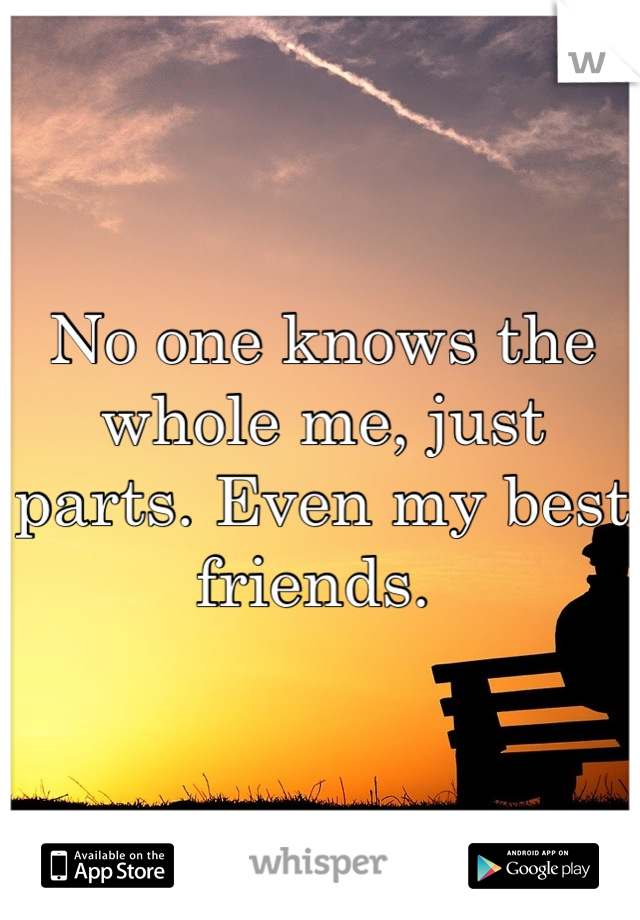 No one knows the whole me, just parts. Even my best friends. 