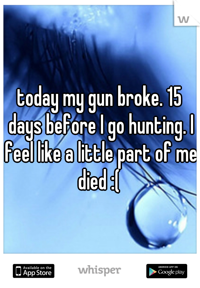 today my gun broke. 15 days before I go hunting. I feel like a little part of me died :( 