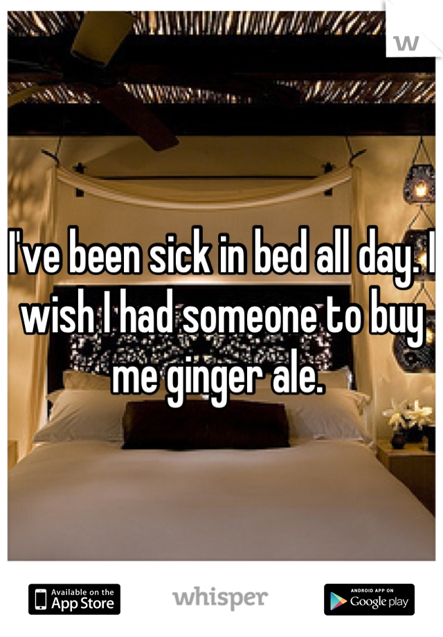 I've been sick in bed all day. I wish I had someone to buy me ginger ale. 