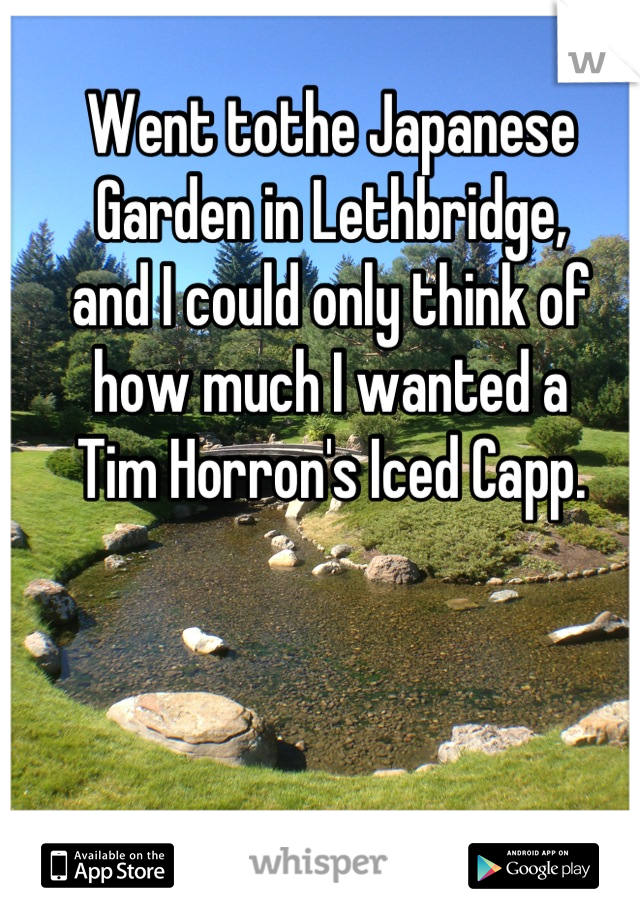Went tothe Japanese Garden in Lethbridge, 
and I could only think of 
how much I wanted a 
Tim Horron's Iced Capp.