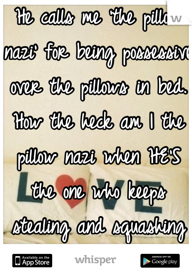 He calls me 'the pillow nazi' for being possessive over the pillows in bed. How the heck am I the pillow nazi when HE'S the one who keeps stealing and squashing them in the night! Aargh! 