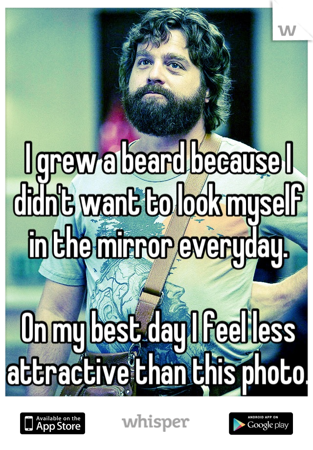 I grew a beard because I didn't want to look myself in the mirror everyday. 

On my best day I feel less attractive than this photo. 