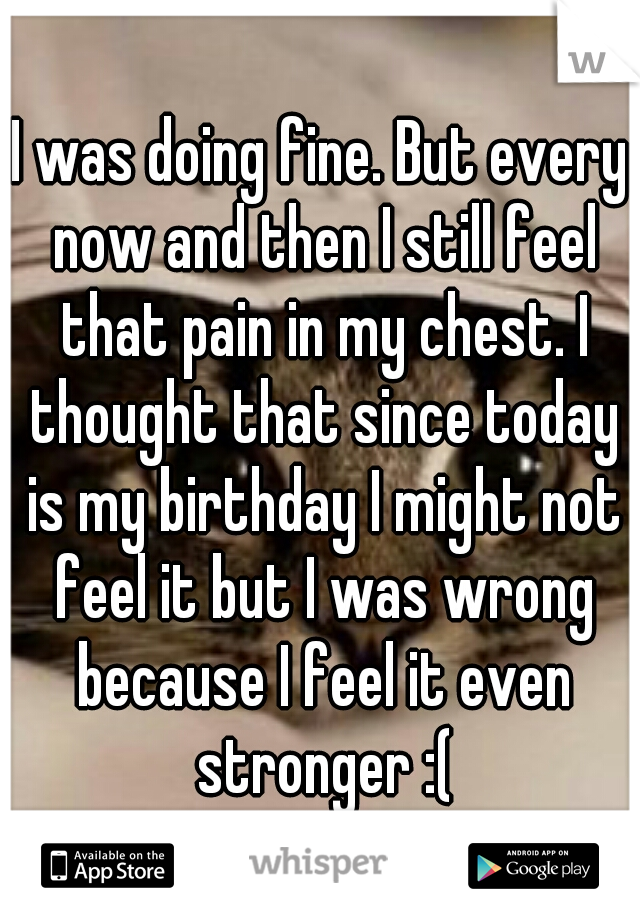 I was doing fine. But every now and then I still feel that pain in my chest. I thought that since today is my birthday I might not feel it but I was wrong because I feel it even stronger :(