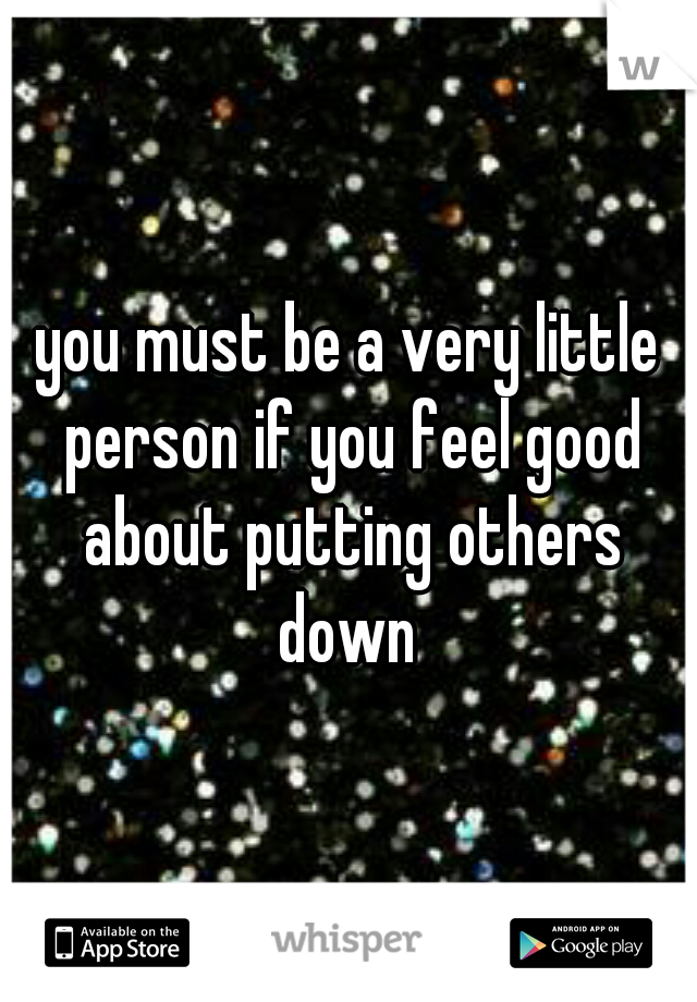 you must be a very little person if you feel good about putting others down 