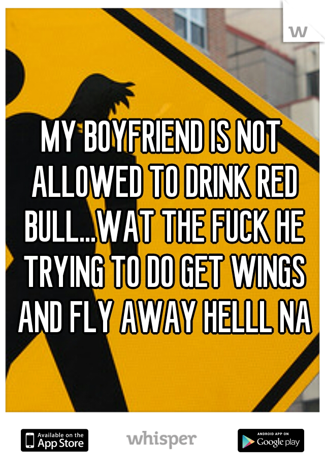 MY BOYFRIEND IS NOT ALLOWED TO DRINK RED BULL...WAT THE FUCK HE TRYING TO DO GET WINGS AND FLY AWAY HELLL NA