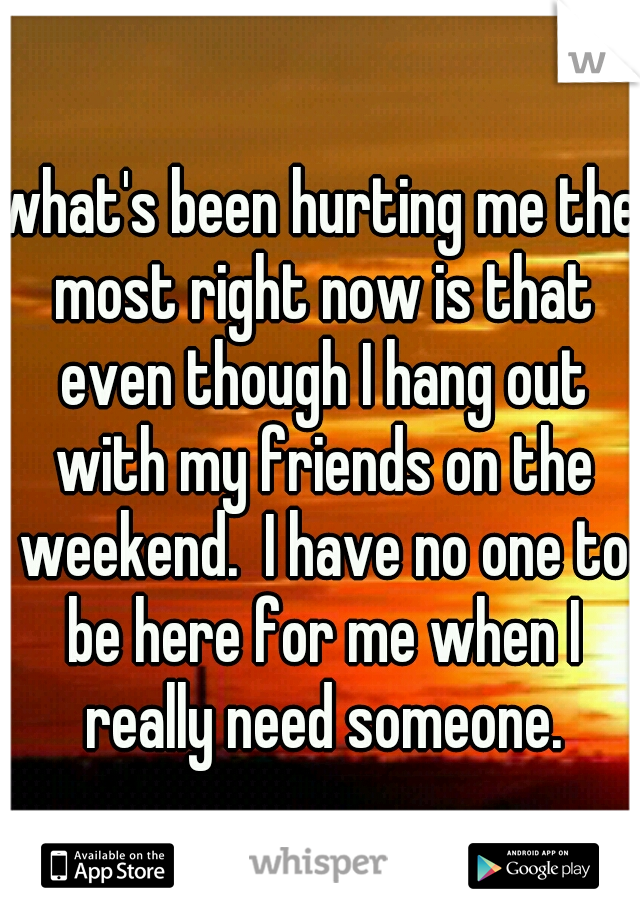 what's been hurting me the most right now is that even though I hang out with my friends on the weekend.  I have no one to be here for me when I really need someone.