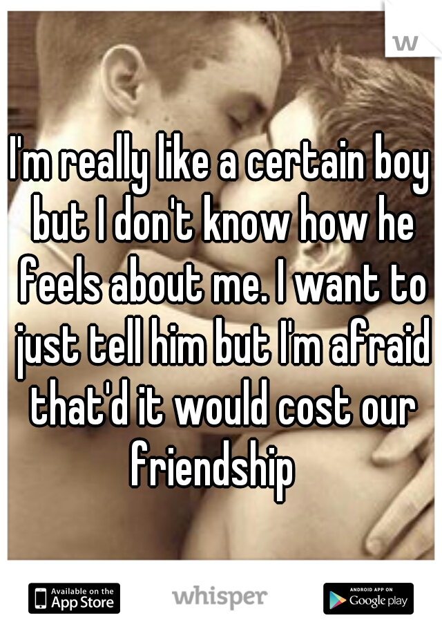 I'm really like a certain boy but I don't know how he feels about me. I want to just tell him but I'm afraid that'd it would cost our friendship
