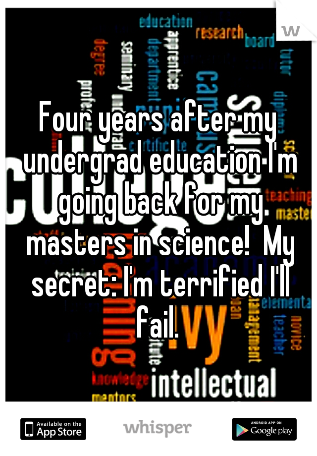 Four years after my undergrad education I'm going back for my masters in science!  My secret: I'm terrified I'll fail. 