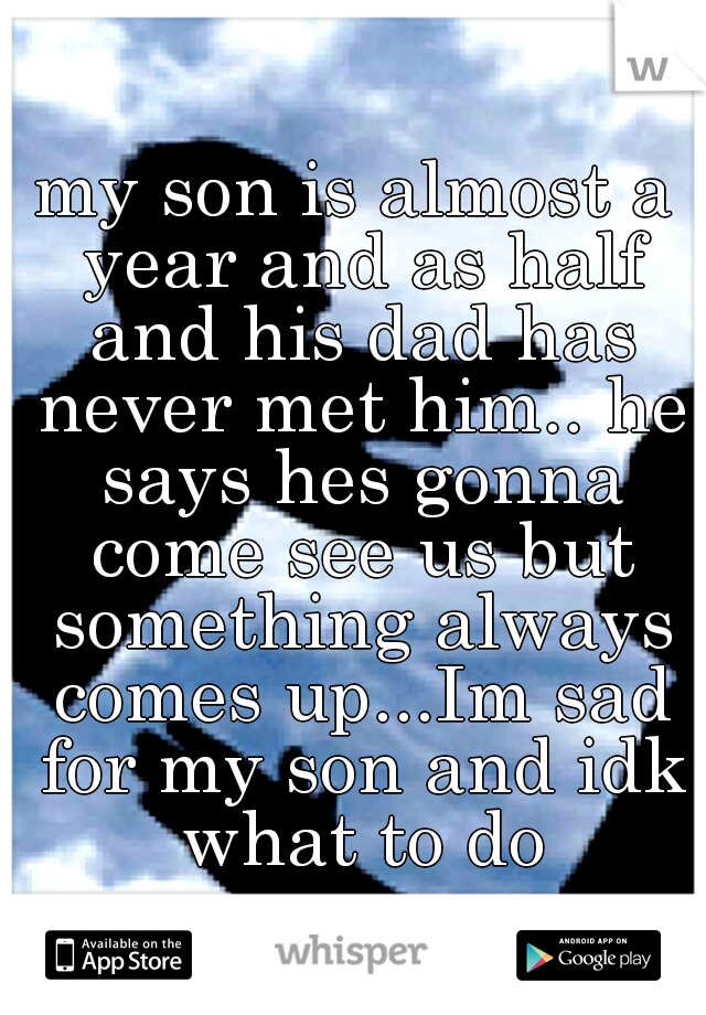 my son is almost a year and as half and his dad has never met him.. he says hes gonna come see us but something always comes up...Im sad for my son and idk what to do