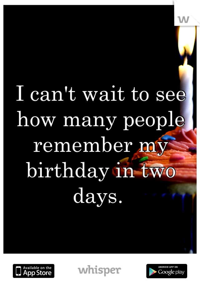 I can't wait to see how many people remember my birthday in two days. 