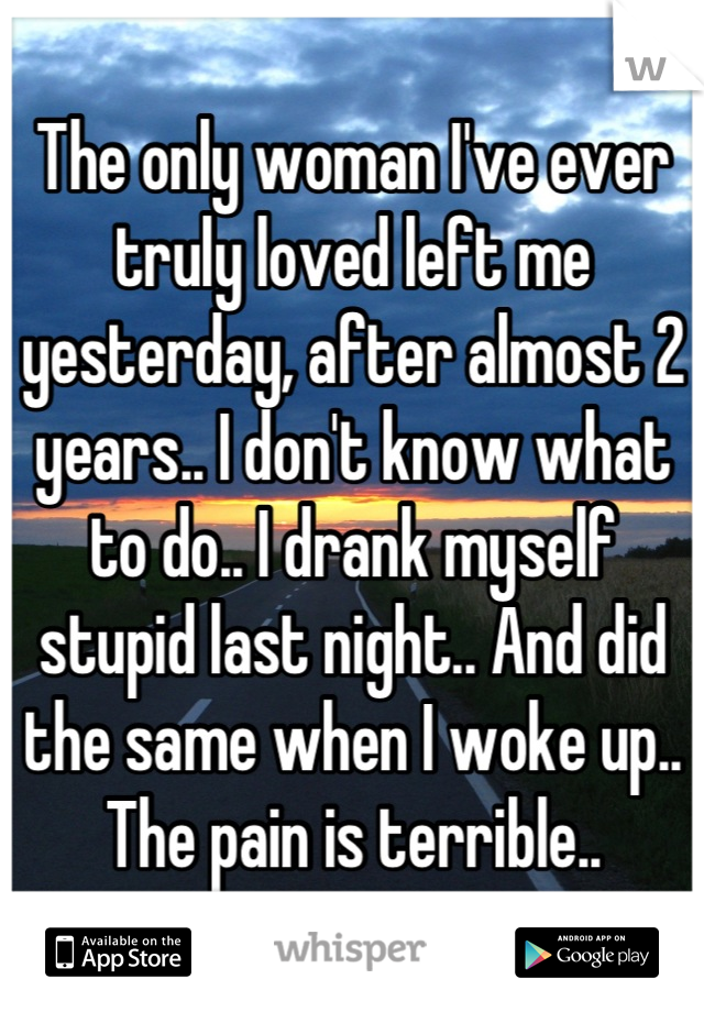 The only woman I've ever truly loved left me yesterday, after almost 2 years.. I don't know what to do.. I drank myself stupid last night.. And did the same when I woke up.. The pain is terrible..