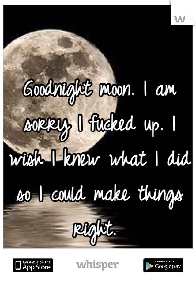 Goodnight moon. I am sorry I fucked up. I wish I knew what I did so I could make things right. 