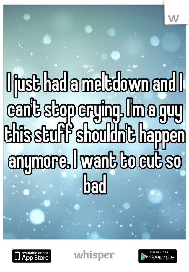 I just had a meltdown and I can't stop crying. I'm a guy this stuff shouldn't happen anymore. I want to cut so bad