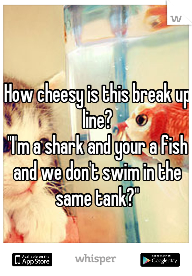 How cheesy is this break up line? 
"I'm a shark and your a fish and we don't swim in the same tank?"